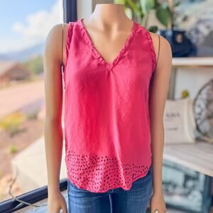 The Kooples, French Silk Pink Eyelet Detailed Top Twist Neckline Accents-X-Small